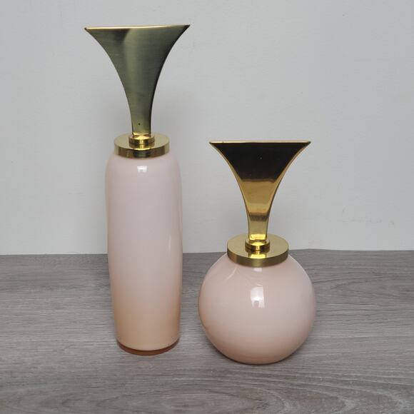 Unbranded Other - Art Deco Glass Dresser Vanity Bottle Set Pink Brass Stopper